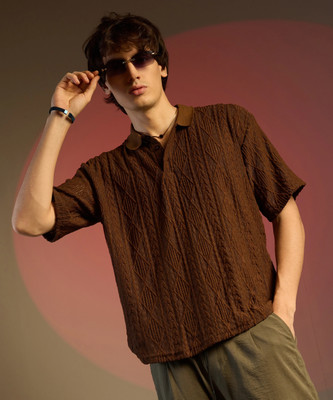 CAMPUS SUTRA Self Design Men Polo Neck Brown T-Shirt