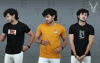 t-hustler Graphic Print Men Round Neck Black, Yellow T-Shirt