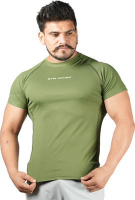 Gym Hound Self Design Men Round Neck Green T-Shirt