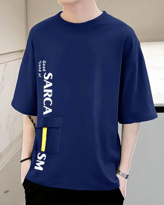 Autna Typography Men Round Neck Navy Blue T-Shirt