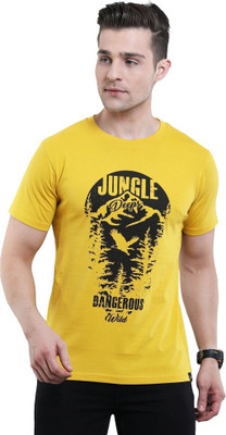 Texman Printed Men Round Neck Yellow T-Shirt