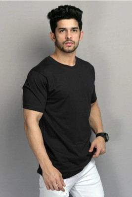 Zviffons Solid Men Round Neck Black T-Shirt