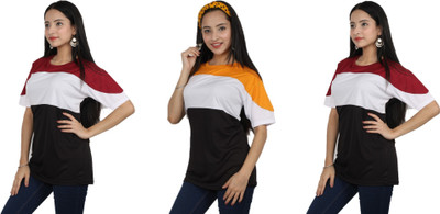 TEE TREE Colorblock Women Round Neck Multicolor T-Shirt