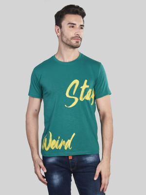 BE POSITIVE Typography Men Round Neck Green T-Shirt