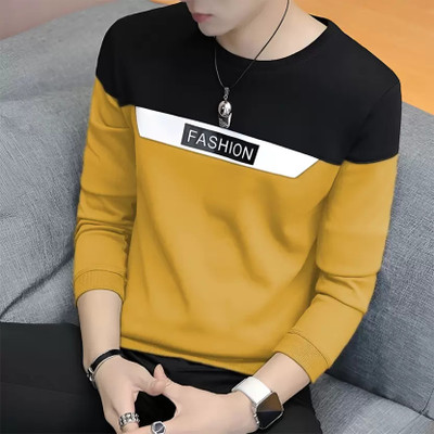clickwell Colorblock Men Round Neck Yellow T-Shirt