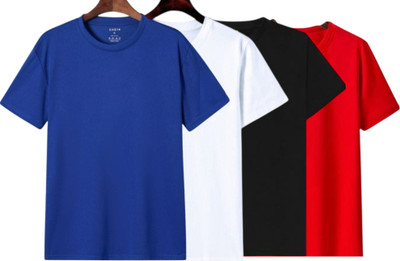 TTFE Solid Men Round Neck Blue, White, Black, Red T-Shirt