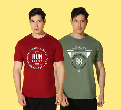 WOOSTRO Typography Men Round Neck Green, Red T-Shirt