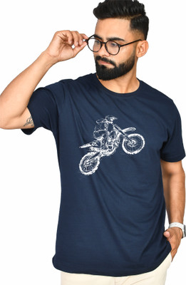 Burundi Blu Printed Men Round Neck Dark Blue T-Shirt