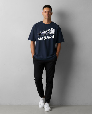 Clever Fox Graphic Print Men Round Neck Navy Blue T-Shirt