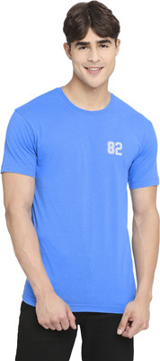 FRENCHIE Solid Men Round Neck Light Blue T-Shirt