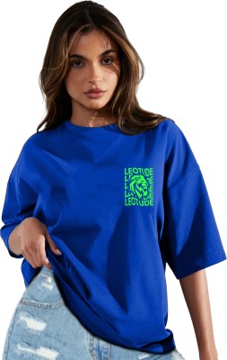 Leotude Printed, Typography Women Round Neck Blue T-Shirt