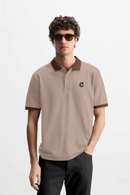 william and scott Solid Men Polo Neck Brown T-Shirt