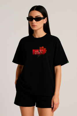 HUSKandCO Graphic Print Women Round Neck Black T-Shirt