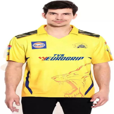 ponss Printed, Typography Men Polo Neck Yellow T-Shirt