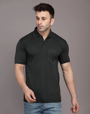 INKKR Solid Men Polo Neck Black T-Shirt