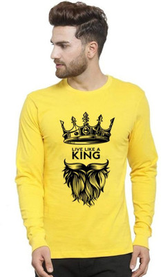 Aditi Fashion Printed, Typography Men Round Neck Yellow T-Shirt