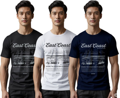 Millionemotions Graphic Print Men Round Neck Black, White, Blue T-Shirt