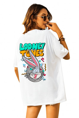 Madliyn Graphic Print Women Round Neck White T-Shirt