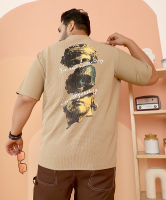 Instafab Plus Printed Men Round Neck Beige T-Shirt