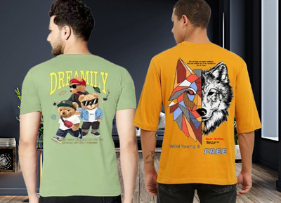 Parona Printed Men Round Neck Green, Pink T-Shirt