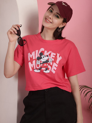DreamBe Printed Women Round Neck Pink T-Shirt