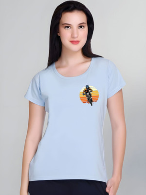 SZN Graphic Print Women Round Neck Light Blue T-Shirt