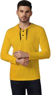 tfurnish Solid Men Hooded Neck Yellow T-Shirt