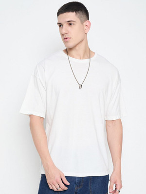 Mast & Harbour Solid Men Round Neck White T-Shirt