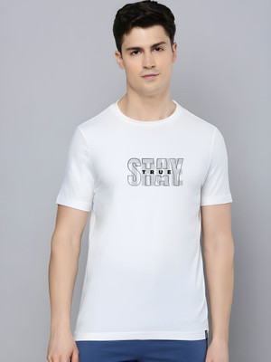 Moda Rapido Self Design Men Round Neck White T-Shirt