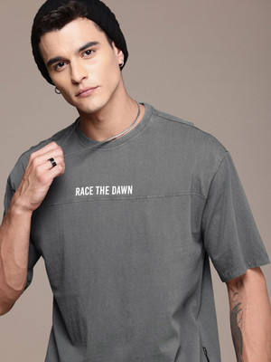 Roadster Printed Men Round Neck Grey T-Shirt