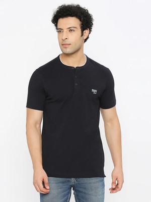 Spykar Solid Men Polo Neck Blue T-Shirt