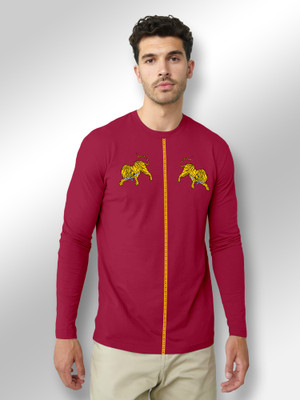 FTX Animal Print Men Round Neck Maroon T-Shirt
