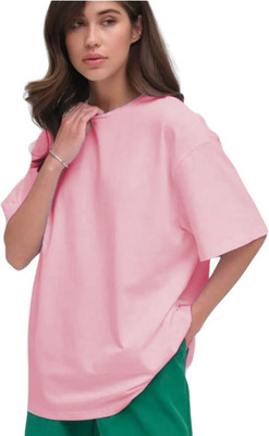 etsun Solid Women Round Neck Pink T-Shirt