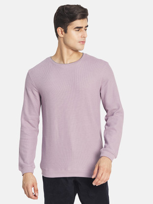 METTLE Solid Men Round Neck Purple T-Shirt