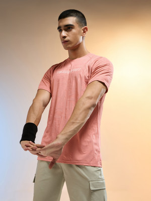 TECHNOSPORT Self Design Men Round Neck Pink T-Shirt