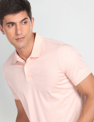 ARROW Solid Men Polo Neck Pink T-Shirt