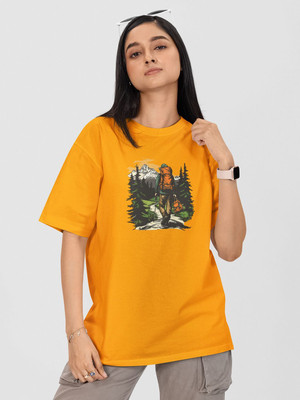 Moda Rapido Printed Women Round Neck Yellow T-Shirt