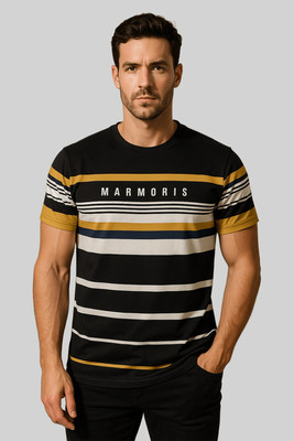 GO BIRDY Striped Men Crew Neck Black T-Shirt