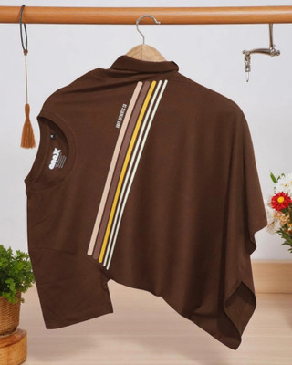 Droplet Striped Men Round Neck Brown T-Shirt
