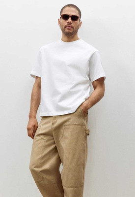 soulwoven Solid Men Round Neck White T-Shirt