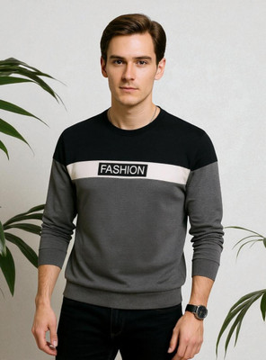 TrendShaper Printed Men Round Neck Grey T-Shirt