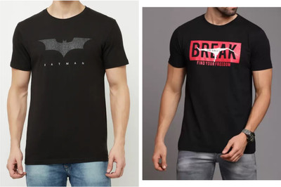 Pachirisu Printed Men Round Neck Black T-Shirt