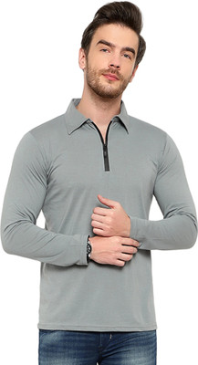 Tresna Trending Solid Men Polo Neck Grey T-Shirt