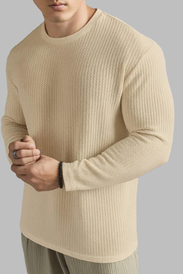 HouseOfCommon Solid Men Round Neck Beige T-Shirt