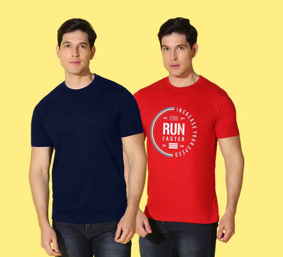 WOOSTRO Printed, Solid Men Round Neck Multicolor T-Shirt