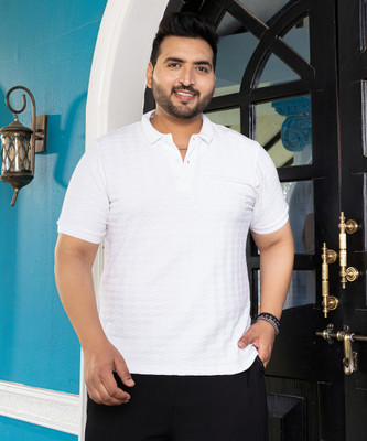 Instafab Plus Solid Men Polo Neck White T-Shirt