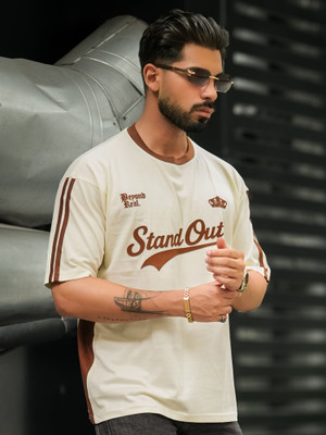 MANIAC Printed Men Round Neck White T-Shirt