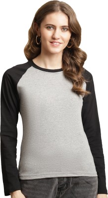 METRONAUT Colorblock Women Round Neck Silver T-Shirt