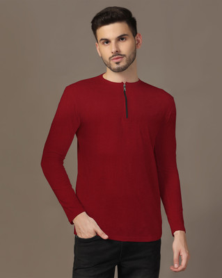 tfurnish Solid Men Henley Neck Maroon T-Shirt