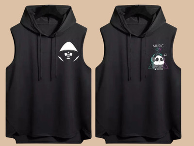 KUGDIT Printed Men Hooded Neck Black T-Shirt